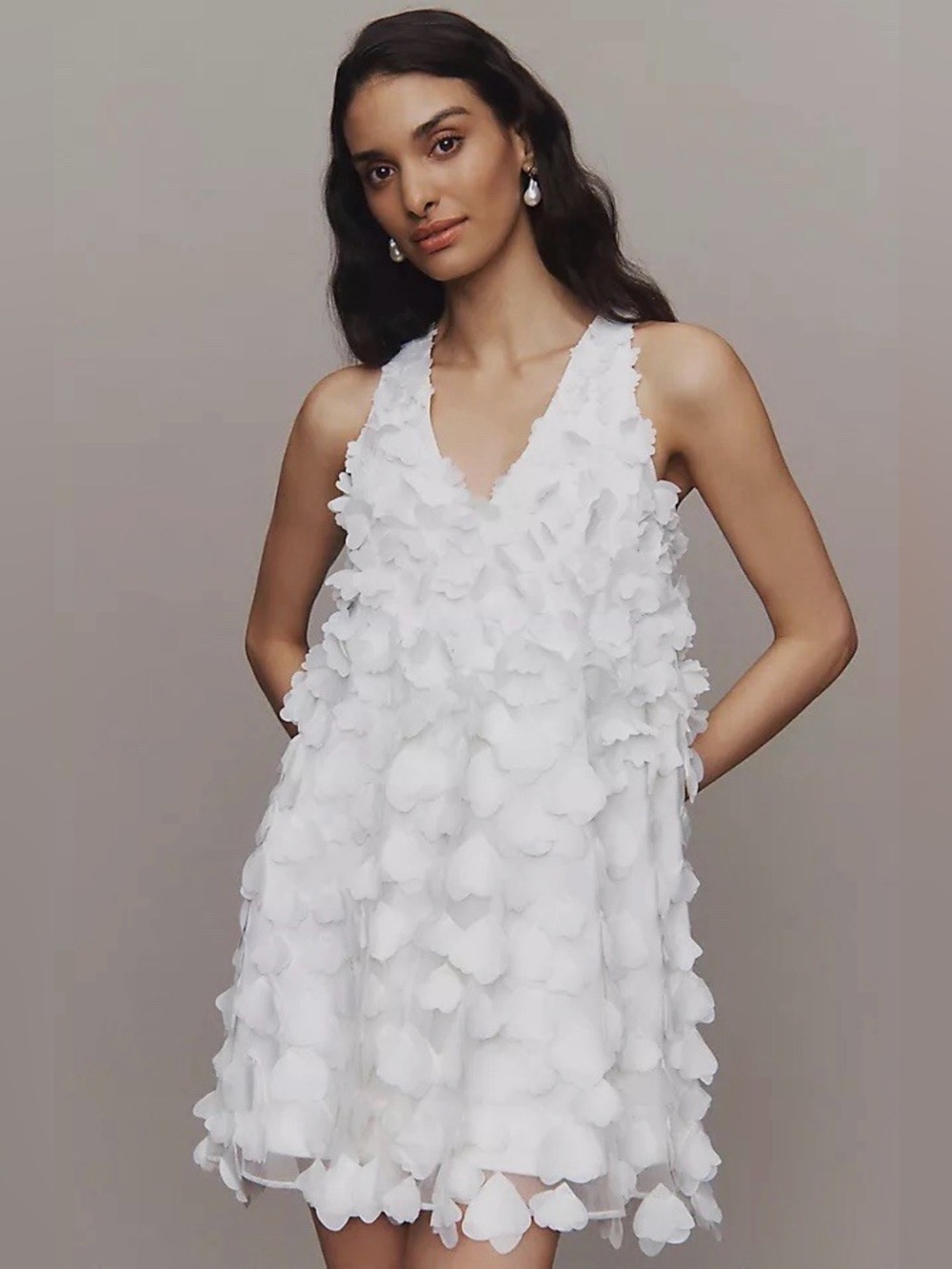 BHLDN Sleeveless 3D Floral V-Neck Swing Mini Dress, size M